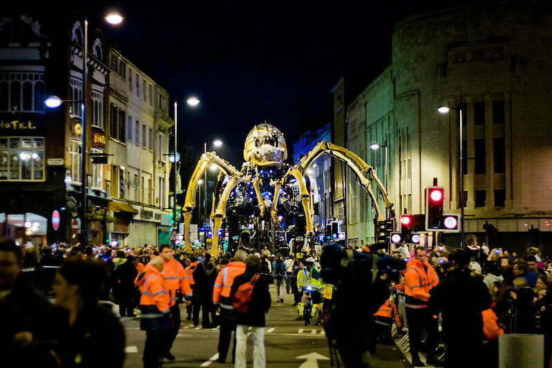 Day turns to night and La Princess is looking like something from a science fiction movie, complete with special effects. She is heading down this street back to the building where she was first found to sleep. (Pete Carr)