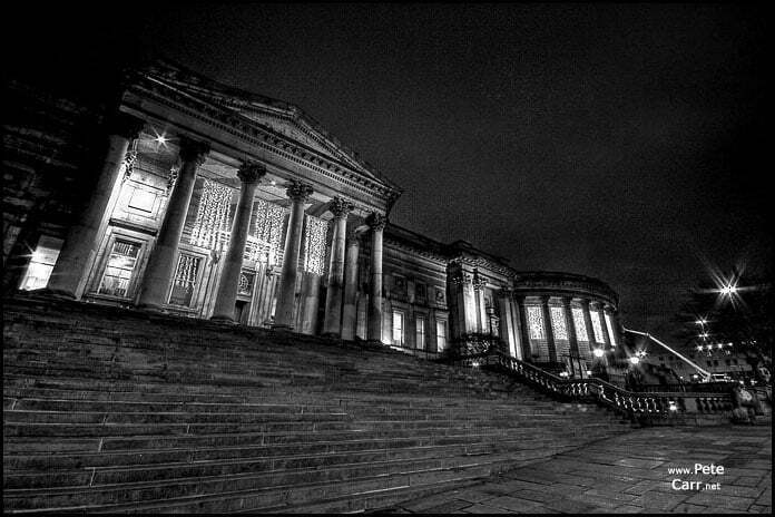 William Brown Library at night